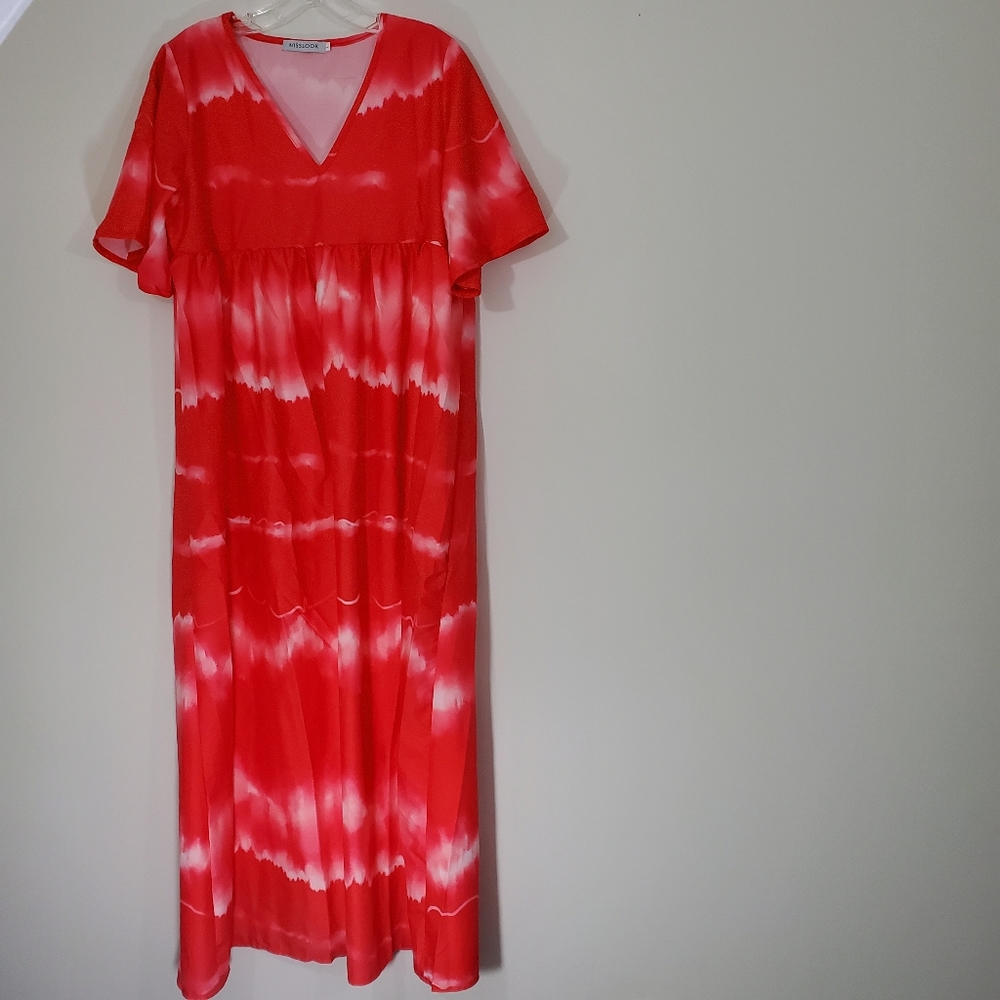 Misslook Red/White Dress, Size Large